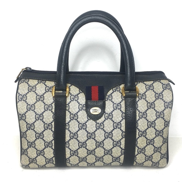 Authentic GUCCI Boston satchel bag navy grey monogram coated canvas - Picture 2 of 15